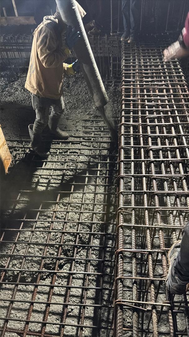 Concrete pour at construction site
